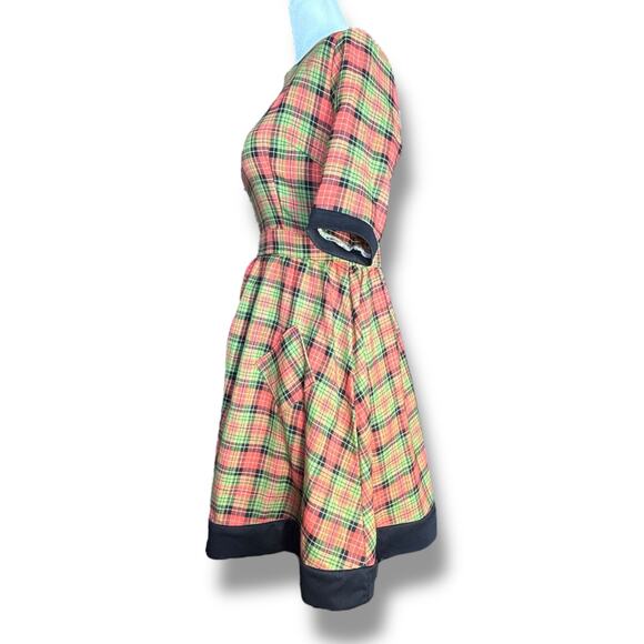 Retrolicious Orange Green Plaid Fit & Flare Dress With Pockets Size Small Retro - Picture 6 of 11